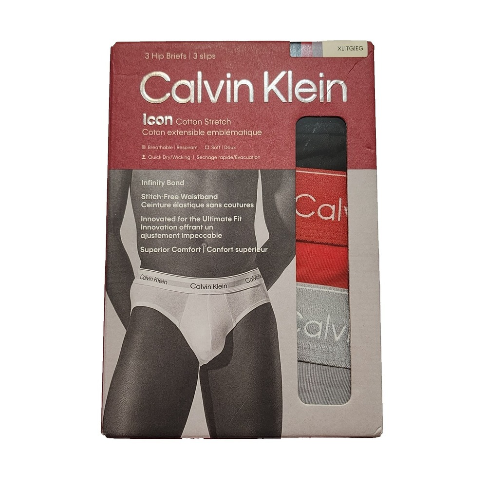 Calvin Klein Men's Icon Cotton Stretch Hip Briefs 3-Pack Size‎ XL